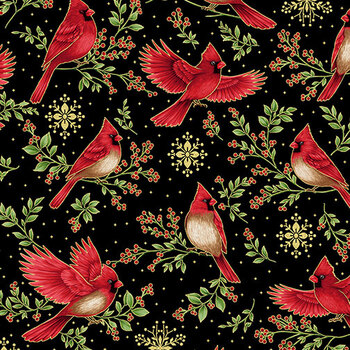 A Cardinal's Christmas Z7830-4G Black Gold by Hoffman Fabrics