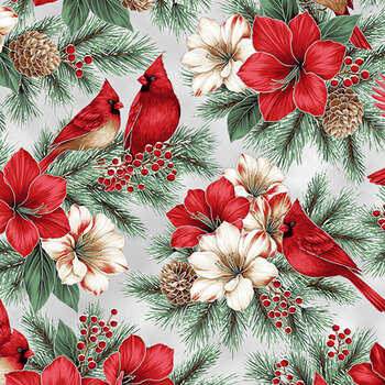 A Cardinal's Christmas Z7829-176S Ice Silver by Hoffman Fabrics