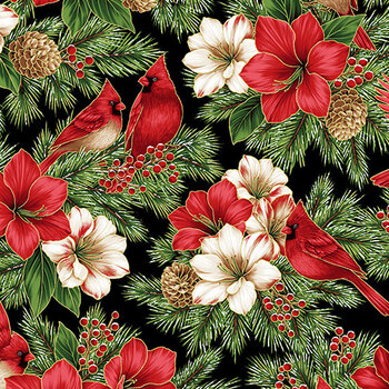 A Cardinal's Christmas Z7829-4G Black Gold by Hoffman Fabrics