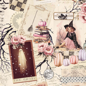 Magic Spells 2353-33 Peach Witches, Ghosts, and Bats by Frank Garcia for Blank Quilting