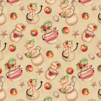 Santa on Vacation 1385-33 Sand Tropical Snowmen  by Urban Essence Design for Blank Quilting