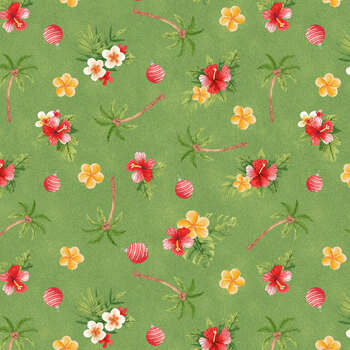 Santa on Vacation 1389-66 Green Floral by Urban Essence Design for Blank Quilting