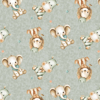 Tiny Tails 3150-16 Soft Sage Allover Characters by Tango Twist Designs for Blank Quilting