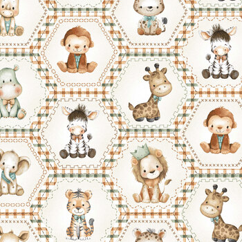 Tiny Tails 3152-13 Linen Hexagon Frames by Tango Twist Designs for Blank Quilting