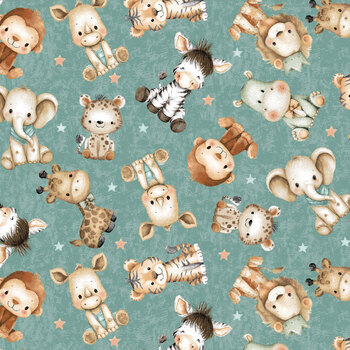 Tiny Tails 3153-77 Powder Blue Tossed Characters by Tango Twist Designs for Blank Quilting