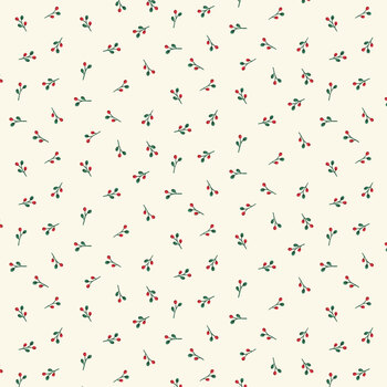 Santa & Friends 3798-44 Cream Berry Sprig by Color Principle for Henry Glass Fabrics
