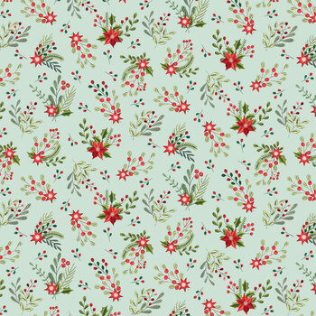 Santa & Friends 3801-17 Light Teal Mini Floral Swags by Color Principle for Henry Glass Fabrics