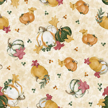 Harvest Haven 3023-39948-157 Pumpkin Toss Cream by Susan Winget for Wilmington Prints