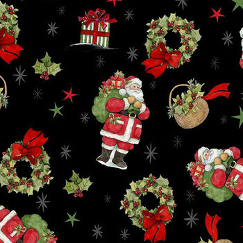 Jolly Days 3023-39956-973 Santa Toss Black by Susan Winget for Wilmington Prints