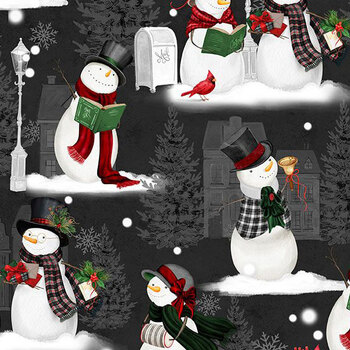 Snowy Serenades 3017-27782-997 Scenic Snowmen Black by Danielle Leone for Wilmington Prints