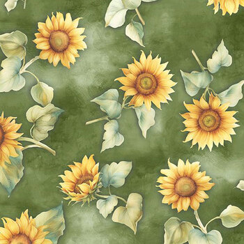 Sunspell 33969-757 Sunflowers Toss Blue by Nancy Mink for Wilmington Prints