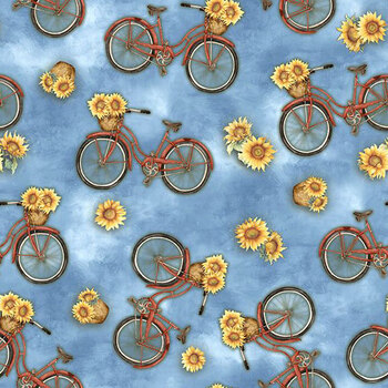 Sunspell 33970-435 Bicycles Toss Light Blue by Nancy Mink for Wilmington Prints