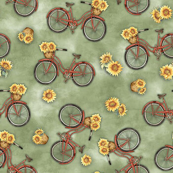 Sunspell 33970-735 Bicycles Toss Light Green by Nancy Mink for Wilmington Prints