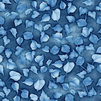 Sunspell 33971-444 Leaves Toss Blue by Nancy Mink for Wilmington Prints