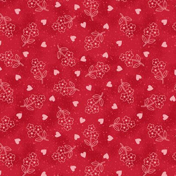 Follow Your Heart R792369D-RED Red Hearts & Flowers by Lamb Farm Designs for Marcus Fabrics