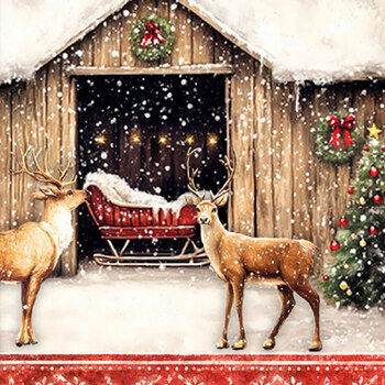 Santa's Rustic Retreat 3WI25070-MLT-CTN-D Rustic Reindeer Stripe - Blue by 3 Wishes Fabrics