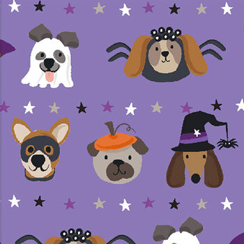 Trick or Trot 3WI25125-PUR-CTN-D Pawsitively Spooky - Purple by 3 Wishes Fabrics