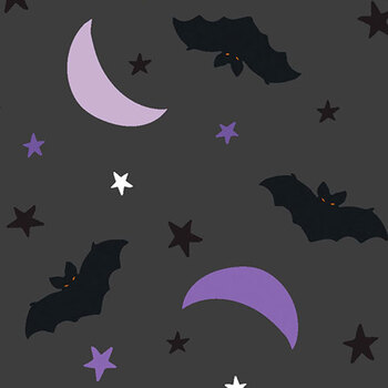 Trick or Trot 3WI25124-CHR-CTN-D Moonlight Flight - Charcoal by 3 Wishes Fabrics