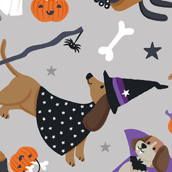 Trick or Trot 3WI25123-GRY-CTN-D Bootiful Pups - Gray by 3 Wishes Fabrics