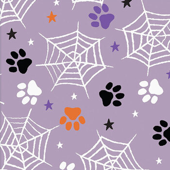 Trick or Trot 3WI25122-LIL-CTN-D Web Of Paws - Lilac by 3 Wishes Fabrics