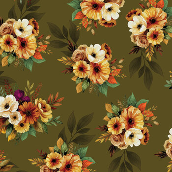 Amber & Spice 15613-44  Bouquets Green by Nicole DeCamp for Benartex