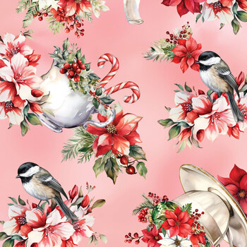 Heartfelt Christmas 15600-21 Holiday Tea Pink by Nicole DeCamp for Benartex
