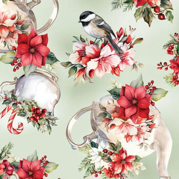 Heartfelt Christmas 15600-41 Holiday Tea Sage by Nicole DeCamp for Benartex