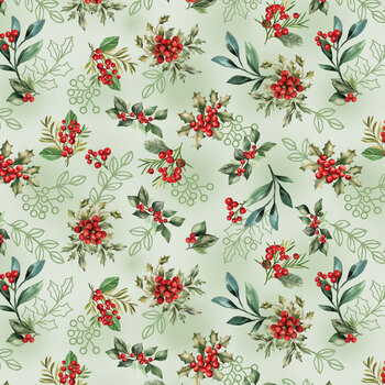 Heartfelt Christmas 15602-41 Berries & Sprigs Sage by Nicole DeCamp for Benartex