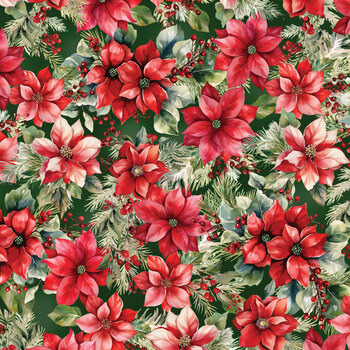 Heartfelt Christmas 15604-44 Holiday Garden Dark Green by Nicole DeCamp for Benartex