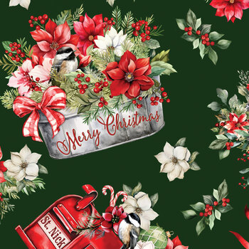 Heartfelt Christmas 15605-44 Christmas Joy Dark Green by Nicole DeCamp for Benartex