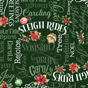 Heartfelt Christmas 15608-44 Heartfelt Christmas Words Dark Green by Nicole DeCamp for Benartex