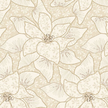 Holiday Blush 108" Wide QB022437D Lacy Poinsettia Tan by Monika Zhu for Marcus Fabrics