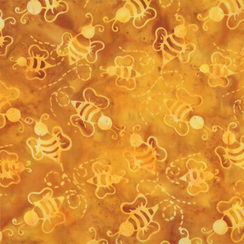Bees and Hexies 712602265 Honey Bees Flowers Gold Acorn by Tiffany Hayes for Island Batik