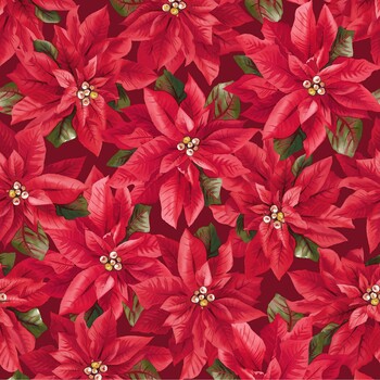 Gingham Garland MAS11461-R Poinsettias Red by Maywood Studio