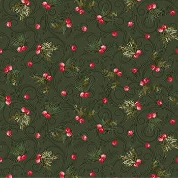 Gingham Garland MAS11463-G Berries Green by Maywood Studio
