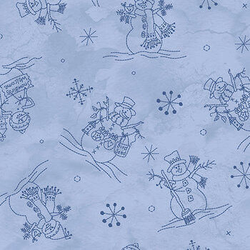 Frosty Friends MAS11481-B Tossed Snowmen Blue by Robin Kingsley for Maywood Studio