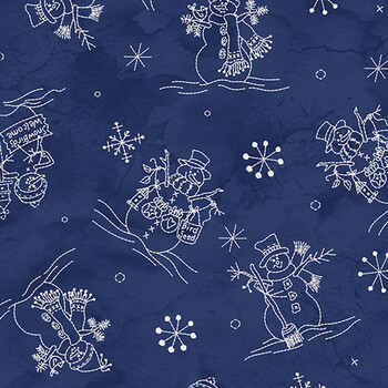 Frosty Friends MAS11481-N Tossed Snowmen Navy by Robin Kingsley for Maywood Studio