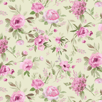 Petals & Blooms Y5263-23 Lt Olive Bouquets by Silvia Vassivela for Clothworks