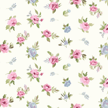 Petals & Blooms Flannel Y5267-2 Lt Cream Tossed Flowers by Silvia Vassivela for Clothworks