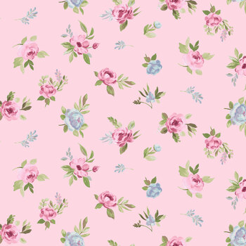 Petals & Blooms Flannel Y5267-41 Lt Pink Tossed Flowers by Silvia Vassivela for Clothworks