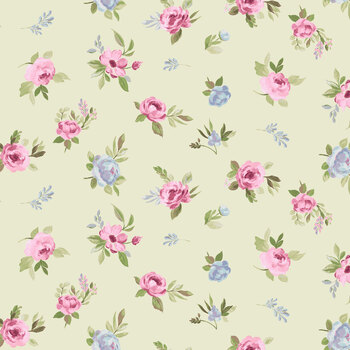 Petals & Blooms Flannel Y5267-23 Lt Olive Tossed Flowers by Silvia Vassivela for Clothworks