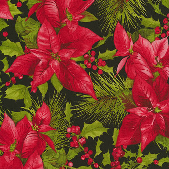 Poinsettia & Pine 9120-J Poinsettia Mixed Floral by Maywood Studio