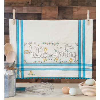  Hello Spring Embroidery Dishtowel Kit - Bareroots, Image