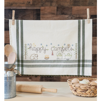  Happy Campers Embroidery Dishtowel Kit #258 - Bareroots, Image