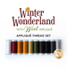 Image features the text Winter Wonderland with Wool Appliqué at the top, with Appliqué Thread Set below it. Below the text, there are spools of thread in various colors arranged in a line, including shades of gray, yellow, burgundy, green, and black. A logo is displayed in the bottom right corner.