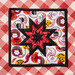 Red and white Peace, Love & BBQ Folded Star Squared Hot Pad on a red and white checkered table