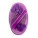 A plastic purple oval shaped pack full of purple hexagon pins