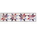 A long quilted table runner featuring alternating star patterns in red, white, and blue fabric, with a mix of checked and patterned designs.