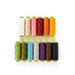 13 spools of thread arranged in two rows, featuring various colors including white, pink, orange, green, purple, and black.