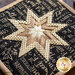 Close up of a star design on quilted hot pad with dark background